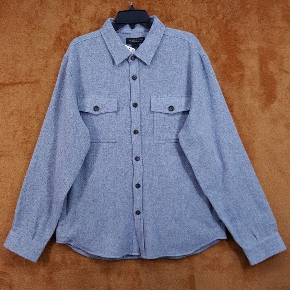 BLOOMINGDALES Jacket Mens Large Blue Gray Button Up Overshirt 100% Wool $248